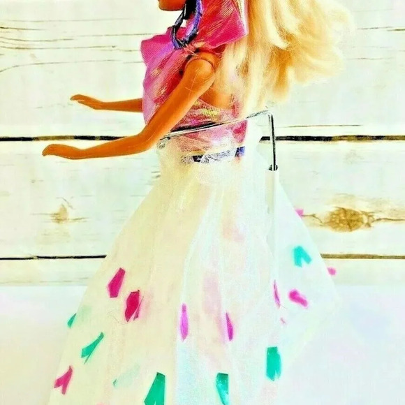 MATTEL BARBIE Blonde Hair Blue Eyes Pink White Gown Outfit 12" Tall - Picture 7 of 9